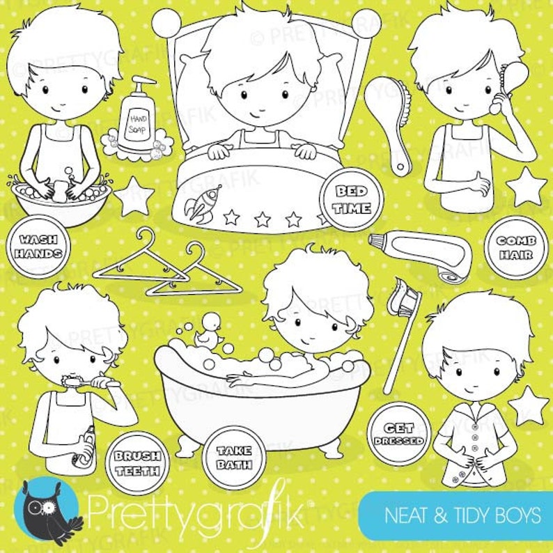 Hygiene boy digital stamp commercial use, vector graphics, digital stamp, digital images, chore chart DS799 image 1