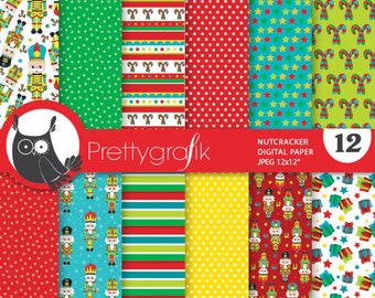 Christmas nutcracker digital paper, nutcracker patterns commercial use, nutcracker scrapbook papers, scrapbooking papers - PS832