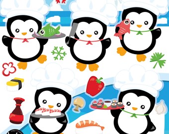 Penguins Cooking, clipart, clipart commercial use,  vector graphics,  clip art, digital images - CL1766