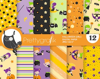 Halloween Girls,  patterns, commercial use, scrapbook papers, background - PS1138