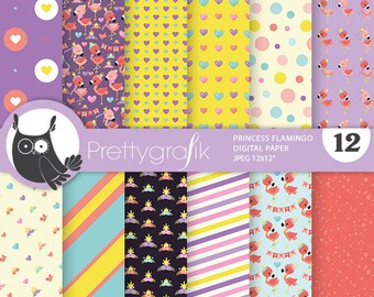 Princess Flamingo,  patterns, commercial use, scrapbook papers, background - PS1234