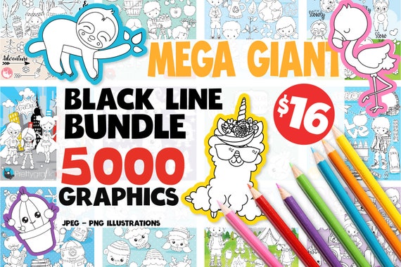 Black Lines Bundle Graphic Set Digital Stamps Clipart Etsy