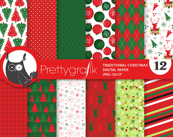 Traditional Christmas digital paper, commercial use, scrapbook patterns, background  - PS1045