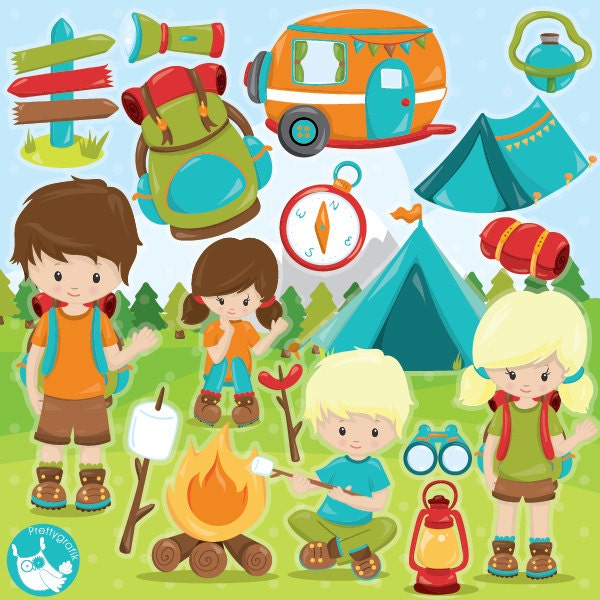 Camping Clipart Commercial Use Vector Graphics Camping - Etsy