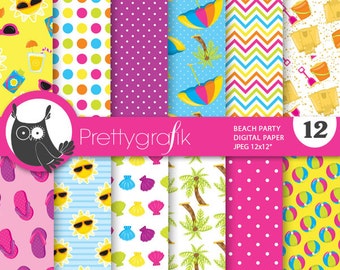 Beach party digital paper, commercial use, scrapbook patterns, background - PS715