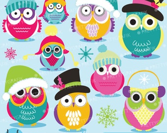 Christmas Owls clipart commercial use, vector graphics, digital clip art, digital images  - CL589