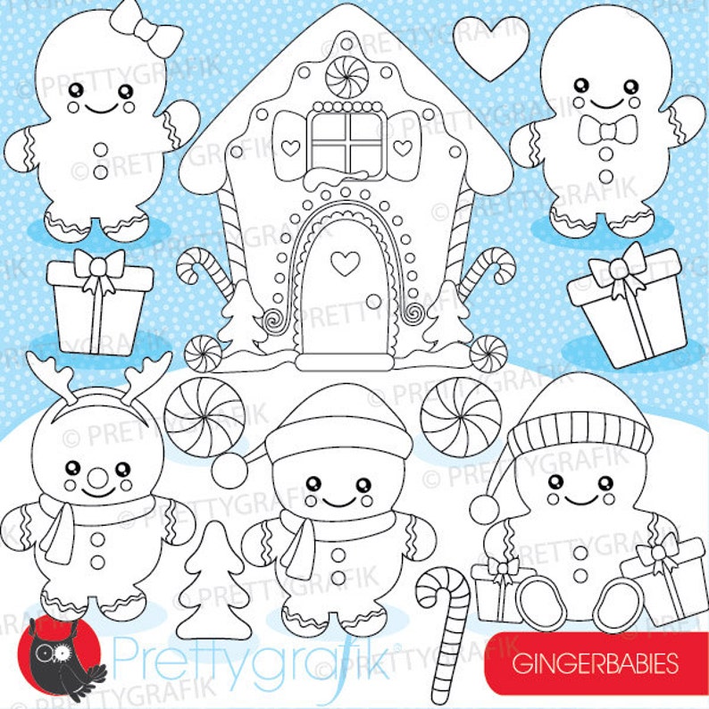 Gingerbread babies digital stamp commercial use, vector graphics, digital stamp, christmas DS930 image 1