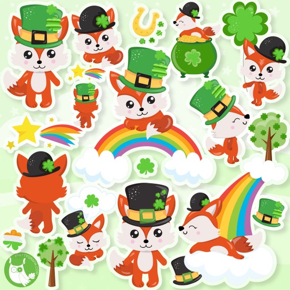 BUY 20 GET 10 OFF St-Patrick's fox clipart commercial use, vector graphics, fox digital clip art, digital images - CL1223 Il_570xn