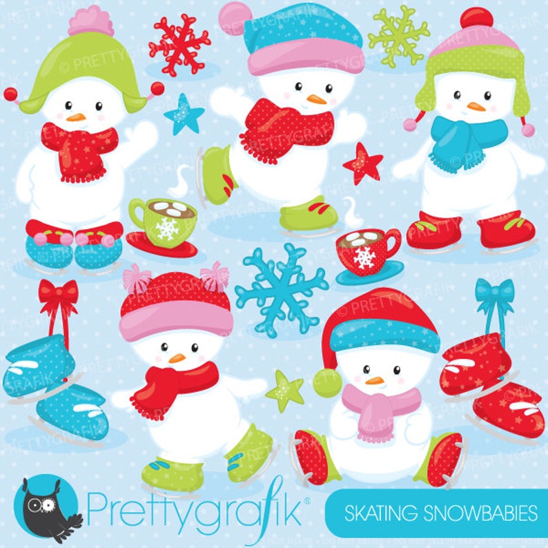 Ice skating snowmen clipart commercial use, Christmas vector graphics, digital clip art, digital images CL765 image 1