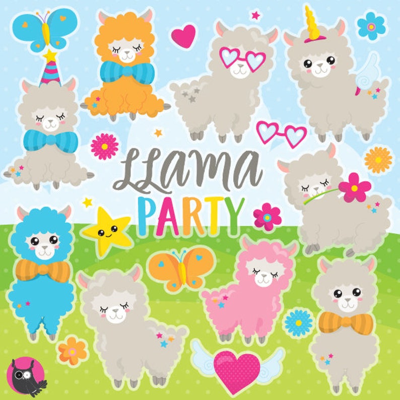 Alpaca clipart commercieel gebruik, Kawaii vectorafbeeldingen, dierlijke digitale illustraties, lama digitale beelden CL1087 afbeelding 1