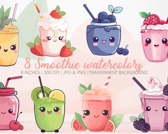 Smoothie clipart watercolor, png, graphics, printable, commercial use, instant download
