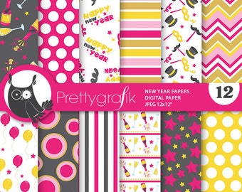 New year patterns, New year commercial use, celebration scrapbook papers, party papers, background - PS843