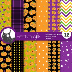 Halloween pumpkins digital patterns, commercial use, scrapbook papers, background  - PS953