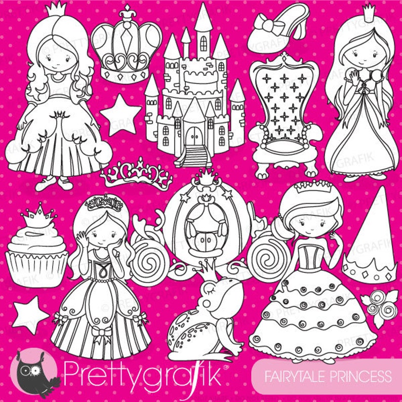 Princess digital stamp commercial use, vector graphics, digital stamp, digital images DS748 image 1