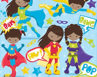 Superhero girls clipart commercial use, vector graphics, digital clip art, digital images - CL917