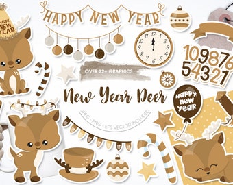New Year Deer, clipart, clipart commercial use,  vector graphics,  clip art, digital images - CL1666