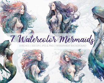 Mermaid watercolor, clipart, clipart commercial use, illustration,  clip art, digital images - GC0004