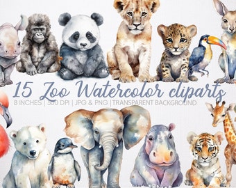 Zoo Animals watercolor, clipart, clipart commercial use, illustration,  clip art, digital images - GC0003