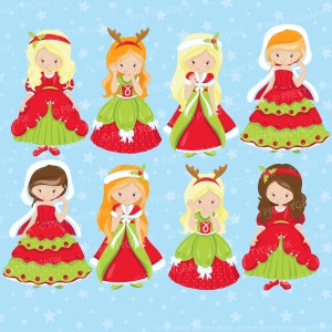 Christmas princesses clipart commercial use, christmas girls vector graphics, digital clip art, digital images CL750 image 2