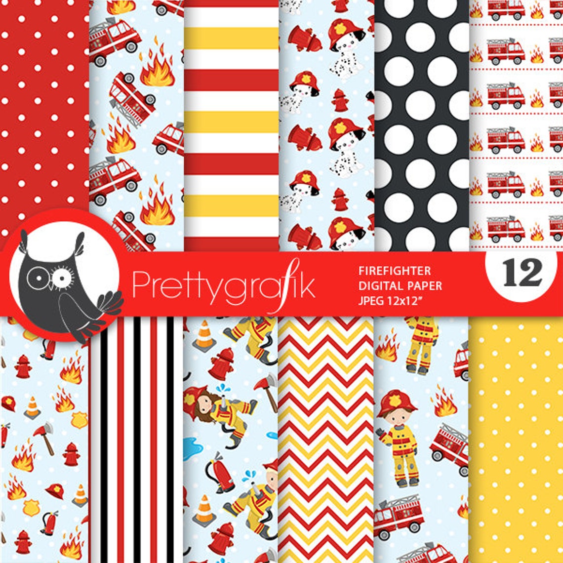 Firefighter Digital Papers Firefighter Party Scrapbook Papers - Etsy