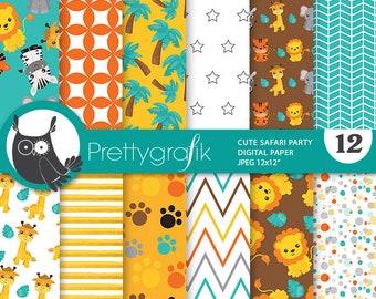 Safari party digital paper, commercial use,  kids scrapbook patterns, background chevron, stripes - PS1003