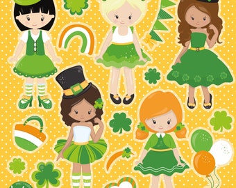 St Patrick's Day Girl, clipart, clipart commercial use,  vector graphics,  clip art, digital images - CL1717