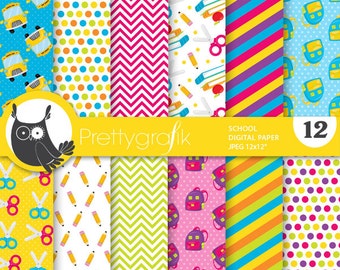 Monster school digital paper, commercial use, scrapbook patterns, background chevron, stripes - PS743