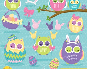 easter owls, owl bunny ears clipart commercial use, vector graphics, digital clip art, digital images - CL649