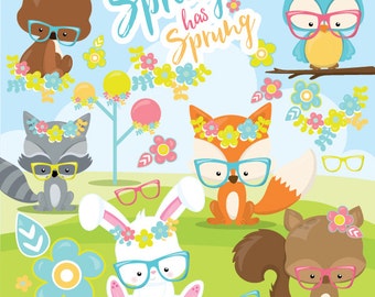 Spring animals clipart commercial use,  clipart vector graphics, fox digital clip art, woodland digital images - CL967