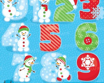 Snowman numbers clipart commercial use, fruit vector graphics, digital clip art, digital images, christmas - CL933