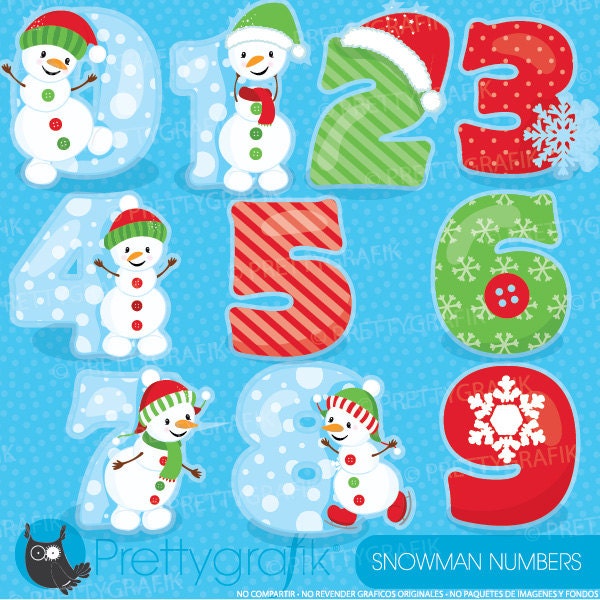 Snowman numbers clipart commercial use fruit vector graphics | Etsy