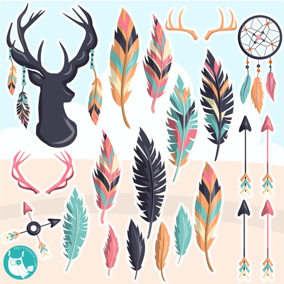 BUY 20 GET 10 OFF Tribal feathers clipart commercial use, clipart, vector graphics, digital clip art, deer, feathers - CL1174 Il_570xn