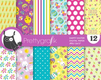 Happy Easter digital paper, commercial use, scrapbook patterns, background chevron, stripes - PS854