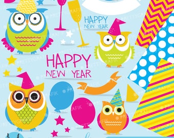 New Year Owls clipart commercial use, vector graphics, digital clip art, digital images  - CL622