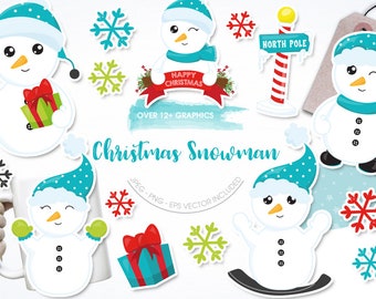 Christmas Snowman, clipart, clipart commercial use,  vector graphics,  clip art, digital images - CL1653