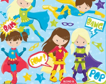 Superhero girls clipart commercial use, vector graphics, digital clip art, digital images - CL661