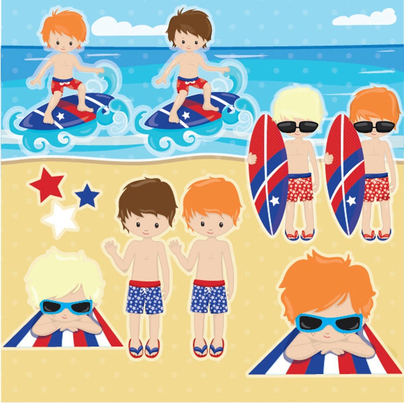 Independence day clipart, 4th of July, commercial use vector graphics, Patriotic boys clip art, digital images CL995 image 2