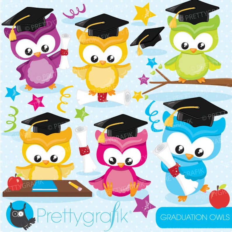 Graduation owls clipart commercial use, graduation birds vector graphics, digital clip art, digital images CL848 image 1