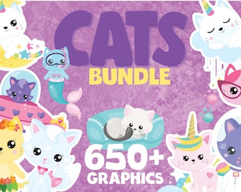 Cat BUNDLE graphic set,  clipart commercial use, fantasy clipart, vector graphics, digital images, cats