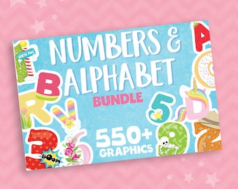Numbers and alphabet BUNDLE graphic set,  clipart commercial use, fantasy clipart, vector graphics, digital images,