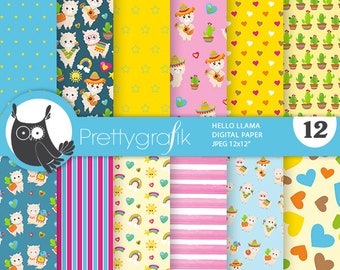 Hello Llama,  patterns, commercial use, scrapbook papers, background - PS1235