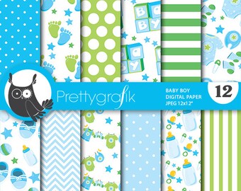 Modèles numériques pour bébé garçon, utilisation commerciale pour baby shower, papiers de scrapbooking, arrière-plan - PS710