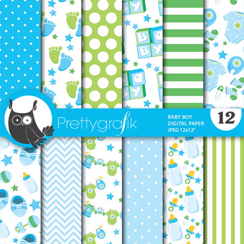 Baby boy digital patterns, baby shower commercial use, scrapbook papers, background PS710 image 1