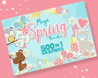 Spring mega BUNDLE graphic set,  commercial use, floral clipart, flower vector graphics, digital images - prettygrafik