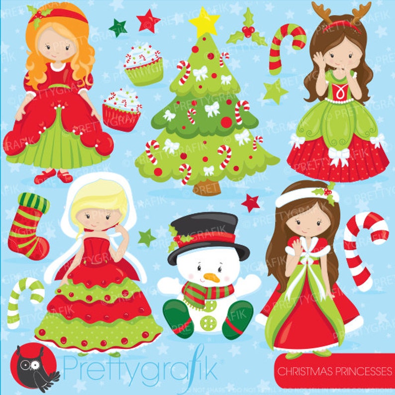 Christmas princesses clipart commercial use, christmas girls vector graphics, digital clip art, digital images CL750 image 1