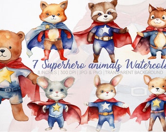 Superhero Animals watercolor, clipart, clipart commercial use, illustration,  clip art, digital images - GC00012