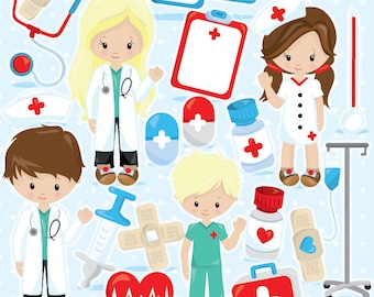 Utilisation commerciale de clipart de docteur, graphiques vectoriels de clipart d’hôpital, images clipart numériques d’hôpital pour enfants, images numériques - CL965