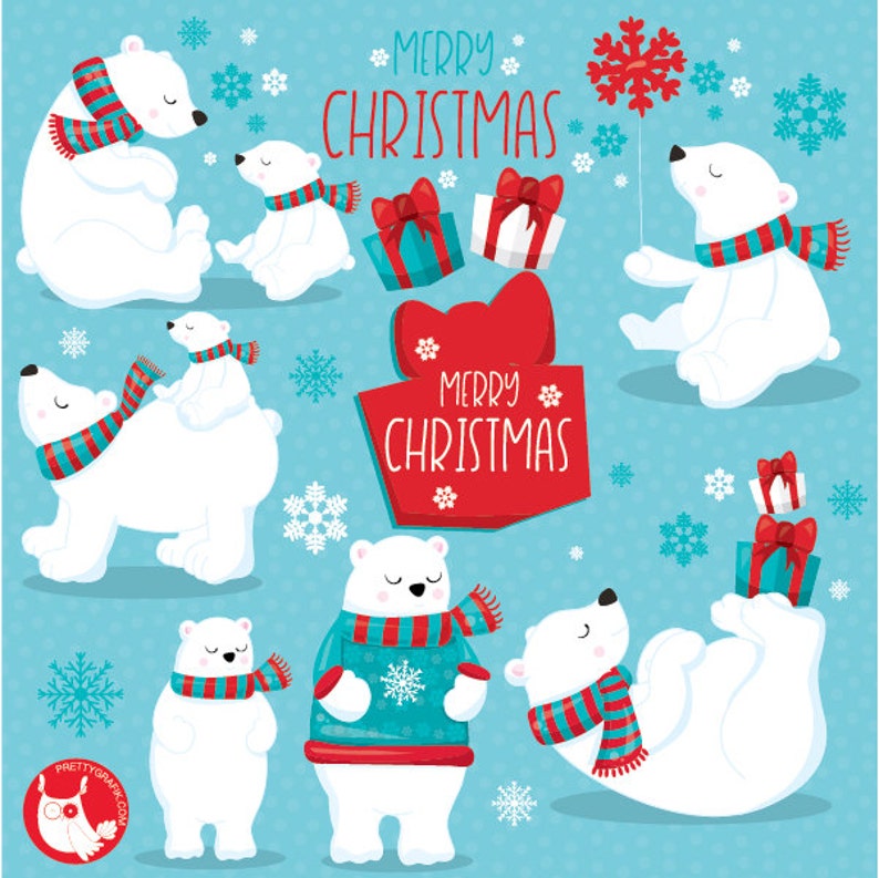 Polar bears clipart commercial use, christmas bear vector graphics, christmas digital clip art, polar bear images CL1048 image 2