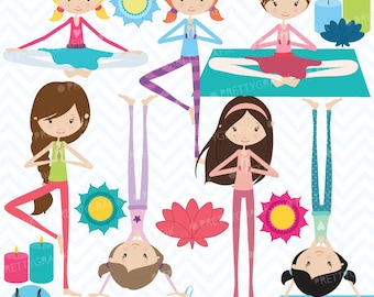 yoga girls clipart commercial use, vector graphics, digital clip art, digital images - CL442