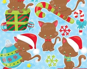 Christmas kitties clipart commercial use, vector graphics, digital clip art, digital images  - CL923